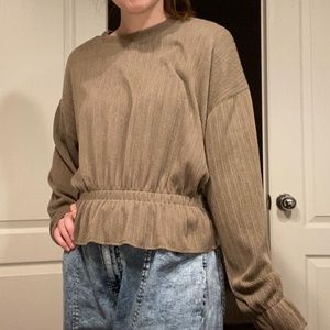 Zara Crew Neck Cinched Olive Green Crop Top NWT